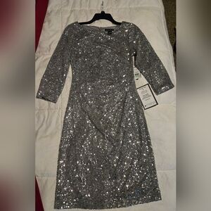 Jessica Howard Silver Sequin Sheath Dress